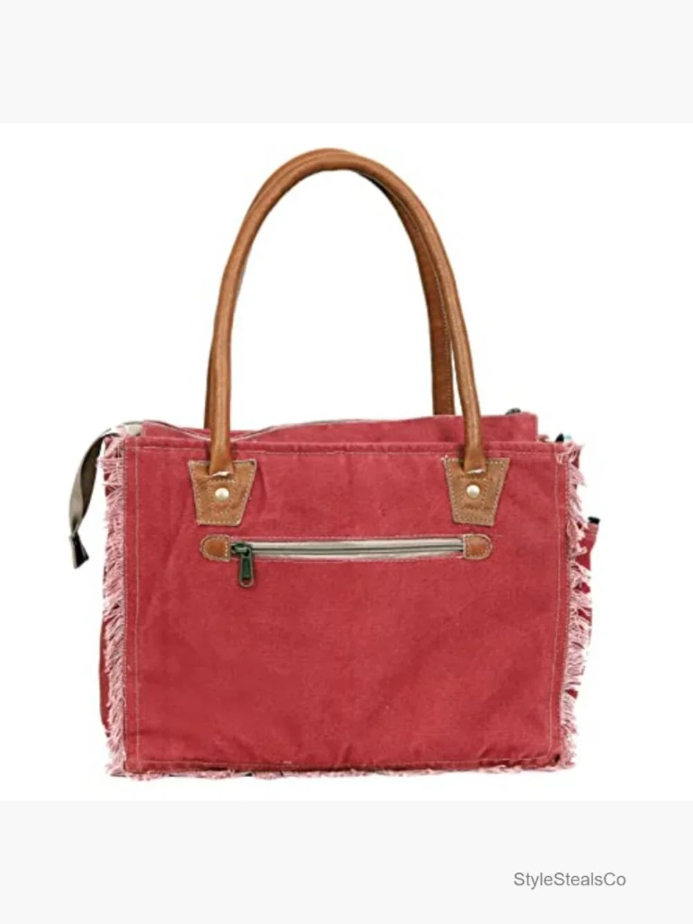 Canvas Tote Bag with Leather Handles, Shoulder & Beach Bag - 13x10 - Picture 5 of 7
